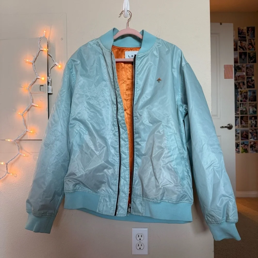 LRG Light Blue Bomber Jacket with Orange Lining